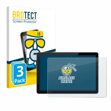 Face avant d’un emballage produit avec le logo de la marque BROTECT. À côté, l’appareil Huawei MediaPad T5 10 est représenté a