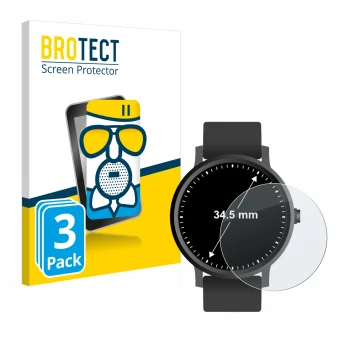 Face avant d’un emballage produit avec le logo de la marque BROTECT. À côté, l’appareil Montres (Circulaire, ø: 34.5 mm) est r