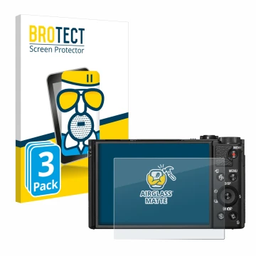 Face avant d’un emballage produit avec le logo de la marque BROTECT. À côté, l’appareil Sony Cyber-Shot DSC-HX99 est représent