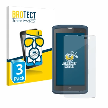 Face avant d’un emballage produit avec le logo de la marque BROTECT. À côté, l’appareil Crosscall Core X3 est représenté avec 