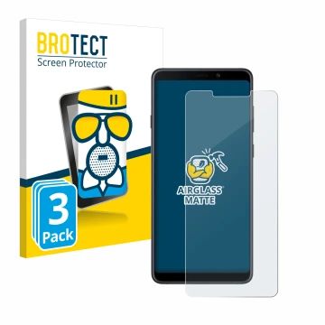 Face avant d’un emballage produit avec le logo de la marque BROTECT. À côté, l’appareil Samsung Galaxy A9 2018 est représenté 