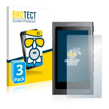 Face avant d’un emballage produit avec le logo de la marque BROTECT. À côté, l’appareil Sony Walkman A40 est représenté avec l
