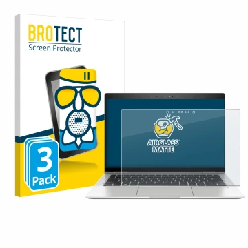 Face avant d’un emballage produit avec le logo de la marque BROTECT. À côté, l’appareil HP EliteBook x360 1030 G3 est représen