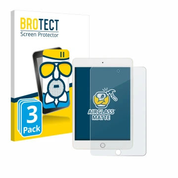 Face avant d’un emballage produit avec le logo de la marque BROTECT. À côté, l’appareil Apple iPad Mini 5 2019 (5ème Gen.) est