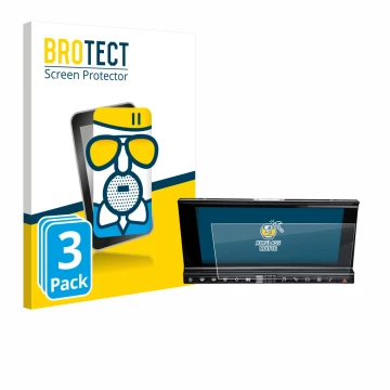 Face avant d’un emballage produit avec le logo de la marque BROTECT. À côté, l’appareil DS 7 Crossback Infotainmentsystem est 