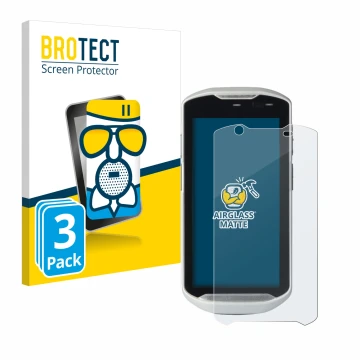 Face avant d’un emballage produit avec le logo de la marque BROTECT. À côté, l’appareil Zebra TC52-HC est représenté avec la p