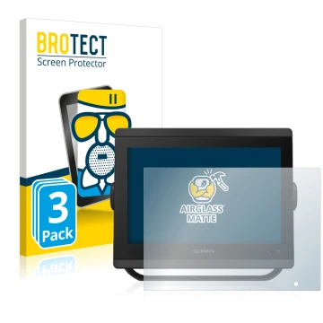 Face avant d’un emballage produit avec le logo de la marque BROTECT. À côté, l’appareil Garmin GPSMAP 8410xsv est représenté a