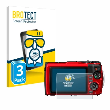 Face avant d’un emballage produit avec le logo de la marque BROTECT. À côté, l’appareil Olympus Tough TG-6 est représenté avec