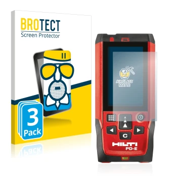 Face avant d’un emballage produit avec le logo de la marque BROTECT. À côté, l’appareil Hilti PD-E est représenté avec la prot