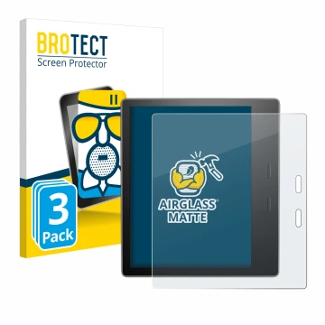 Face avant d’un emballage produit avec le logo de la marque BROTECT. À côté, l’appareil Amazon Kindle Oasis 2019 (10ème Gen.) 