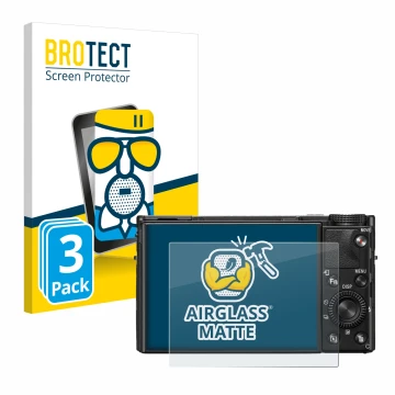 Face avant d’un emballage produit avec le logo de la marque BROTECT. À côté, l’appareil Sony Cyber-Shot DSC-RX100 VII est repr