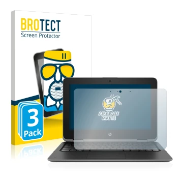 Face avant d’un emballage produit avec le logo de la marque BROTECT. À côté, l’appareil HP ProBook x360 11 G3 est représenté a