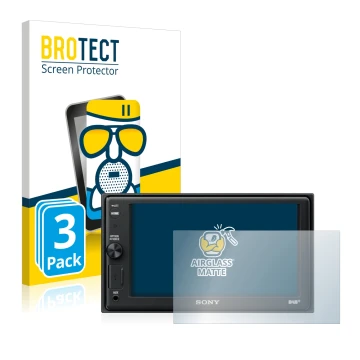 Face avant d’un emballage produit avec le logo de la marque BROTECT. À côté, l’appareil Sony XAV-AX1005DB est représenté avec 