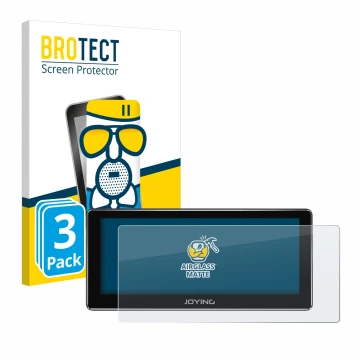 Face avant d’un emballage produit avec le logo de la marque BROTECT. À côté, l’appareil Joying 4G Car Radio 8.8