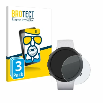 Face avant d’un emballage produit avec le logo de la marque BROTECT. À côté, l’appareil Garmin Swim 2 est représenté avec la p
