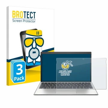 Face avant d’un emballage produit avec le logo de la marque BROTECT. À côté, l’appareil HP Elite x2 G4 est représenté avec la 