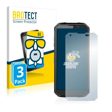 Face avant d’un emballage produit avec le logo de la marque BROTECT. À côté, l’appareil Blackview BV9500 Plus est représenté a