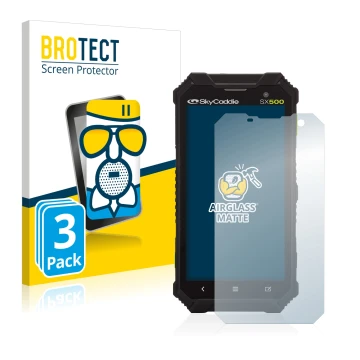 Face avant d’un emballage produit avec le logo de la marque BROTECT. À côté, l’appareil SkyCaddie SX500 est représenté avec la