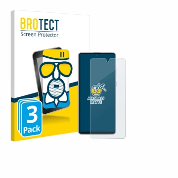 Face avant d’un emballage produit avec le logo de la marque BROTECT. À côté, l’appareil Samsung Galaxy Note 10 Lite est représ
