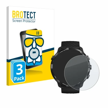 Face avant d’un emballage produit avec le logo de la marque BROTECT. À côté, l’appareil Suunto 7 est représenté avec la protec