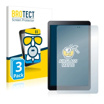 Face avant d’un emballage produit avec le logo de la marque BROTECT. À côté, l’appareil Samsung Galaxy Tab A 10.5 WiFi 2018 es