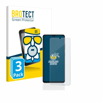 Face avant d’un emballage produit avec le logo de la marque BROTECT. À côté, l’appareil Samsung Galaxy A41 est représenté avec