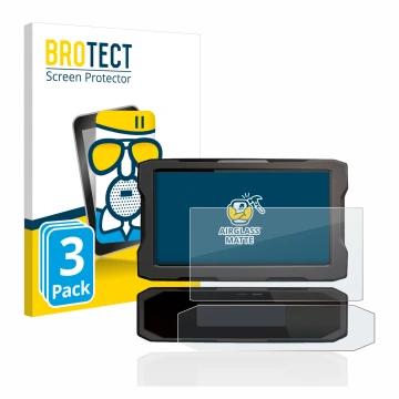 Face avant d’un emballage produit avec le logo de la marque BROTECT. À côté, l’appareil Honda CRF1100L 2020 Affichage de la vi