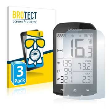 Face avant d’un emballage produit avec le logo de la marque BROTECT. À côté, l’appareil Cycplus M1 2.9