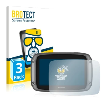 Face avant d’un emballage produit avec le logo de la marque BROTECT. À côté, l’appareil TomTom Rider 50 est représenté avec la