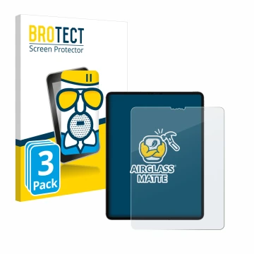 Face avant d’un emballage produit avec le logo de la marque BROTECT. À côté, l’appareil Apple iPad 12.9