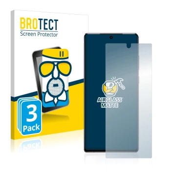 Face avant d’un emballage produit avec le logo de la marque BROTECT. À côté, l’appareil Samsung Galaxy Note 20 est représenté 