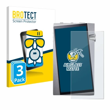 Face avant d’un emballage produit avec le logo de la marque BROTECT. À côté, l’appareil Astell&Kern A&norma SR25 est représent