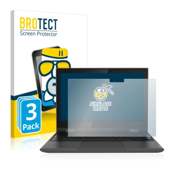 Face avant d’un emballage produit avec le logo de la marque BROTECT. À côté, l’appareil Lenovo 300e (2e Gen.) est représenté a