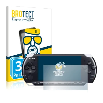 Face avant d’un emballage produit avec le logo de la marque BROTECT. À côté, l’appareil Sony PSP 3003 est représenté avec la p