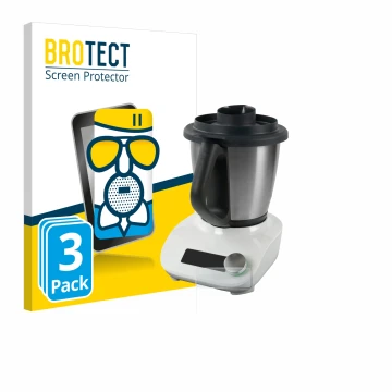 Face avant d’un emballage produit avec le logo de la marque BROTECT. À côté, l’appareil Vorwerk Thermomix Friend est représent