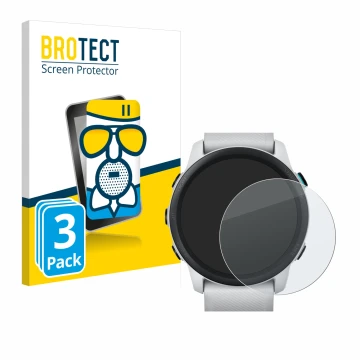 Face avant d’un emballage produit avec le logo de la marque BROTECT. À côté, l’appareil Garmin Forerunner 745 est représenté a