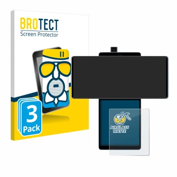 Face avant d’un emballage produit avec le logo de la marque BROTECT. À côté, l’appareil LG Wing (Affichage arrière) est représ