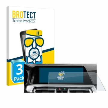 Face avant d’un emballage produit avec le logo de la marque BROTECT. À côté, l’appareil BMW 3 G20 Limousine 2018 Infotainment 