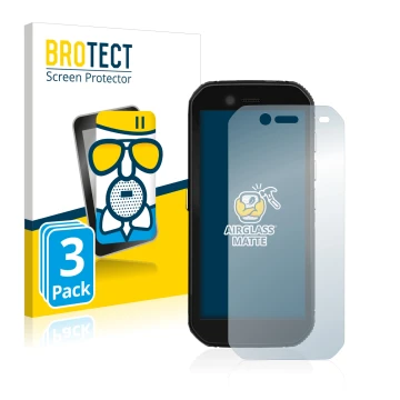 Face avant d’un emballage produit avec le logo de la marque BROTECT. À côté, l’appareil Caterpillar Cat S42 est représenté ave