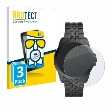 Face avant d’un emballage produit avec le logo de la marque BROTECT. À côté, l’appareil Fossil Gen 5E est représenté avec la p