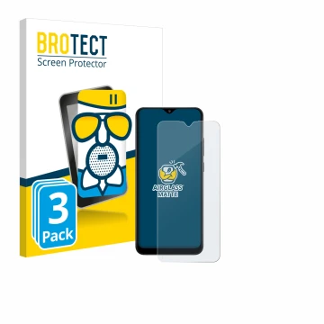 Face avant d’un emballage produit avec le logo de la marque BROTECT. À côté, l’appareil Samsung Galaxy A02s est représenté ave