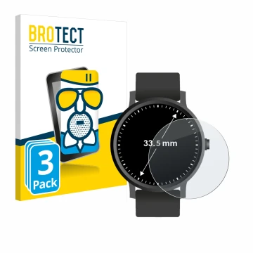 Face avant d’un emballage produit avec le logo de la marque BROTECT. À côté, l’appareil Montres (Circulaire, ø: 33.5 mm) est r