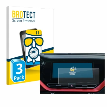 Face avant d’un emballage produit avec le logo de la marque BROTECT. À côté, l’appareil Kia E-Niro 2020 Infotainment System es