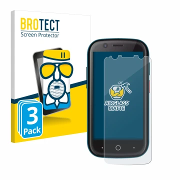 Face avant d’un emballage produit avec le logo de la marque BROTECT. À côté, l’appareil Unihertz Jelly 2 est représenté avec l