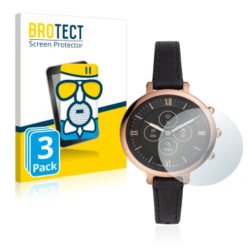 Face avant d’un emballage produit avec le logo de la marque BROTECT. À côté, l’appareil Fossil Monroe Hybrid HR est représenté