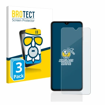 Face avant d’un emballage produit avec le logo de la marque BROTECT. À côté, l’appareil Samsung Galaxy A32 5G est représenté a