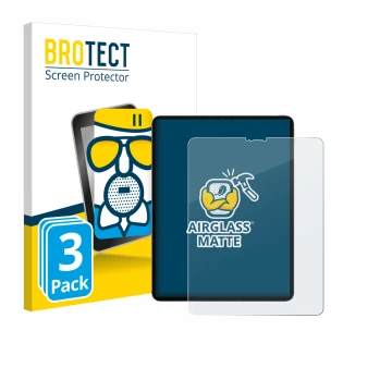 Face avant d’un emballage produit avec le logo de la marque BROTECT. À côté, l’appareil Apple iPad Pro 12.9