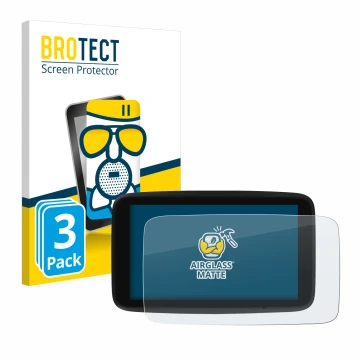 Face avant d’un emballage produit avec le logo de la marque BROTECT. À côté, l’appareil TomTom GO Discover 7