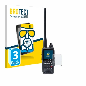 Face avant d’un emballage produit avec le logo de la marque BROTECT. À côté, l’appareil Yaesu FTA-550 est représenté avec la p