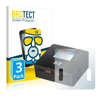Face avant d’un emballage produit avec le logo de la marque BROTECT. À côté, l’appareil ISDT Smart Duo Charger K2 est représen